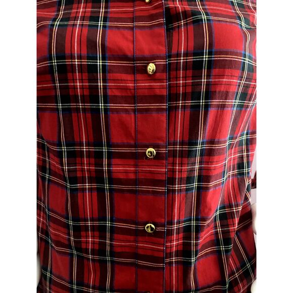 STS Sail to Sable Tartan Plaid Shirt Blouse Ruffle SMALL Red Long Sleeve - Picture 6 of 7